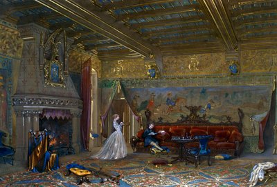 Diseño de una sala de estilo gótico para el Château de Pierrefonds, con el emperador y la emperatriz de Eugene Emmanuel Viollet le Duc