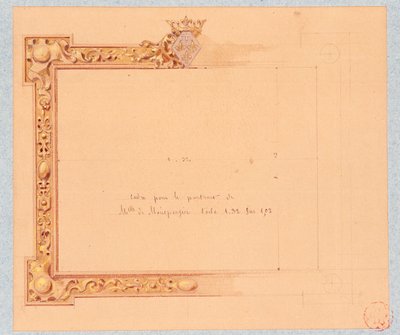 Diseño de la cornisa para el retrato de Mademoiselle de Montpensier, por Eugene Emmanuel Viollet-Le-Duc (1814-1879), dibujo en acuarela de Eugene Emmanuel Viollet le Duc