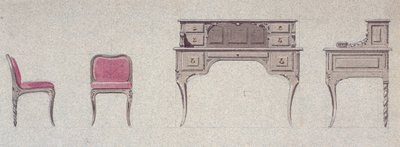 Silla de respaldo bajo y escritorio para la Sala Dorada de Eugene Emmanuel Viollet le Duc