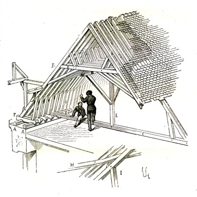 Viollet-Le-Duc muestra dos figuras estudiando un marco de Eugene Emmanuel Viollet le Duc