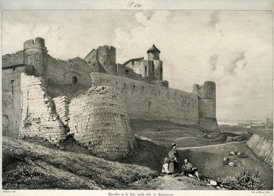 Carcassonne, muralla de la ciudad, muy dañada de Eugene Emmanuel Viollet le Duc