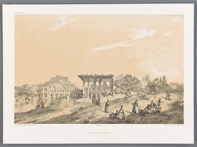 Vista de un edificio en Isfahan, Irán
Kiosque des miroirs Ispahan (título en el objeto)
Paisajes persas (título de la serie)
Perse moderne (título de la serie) de Eugene Flandin