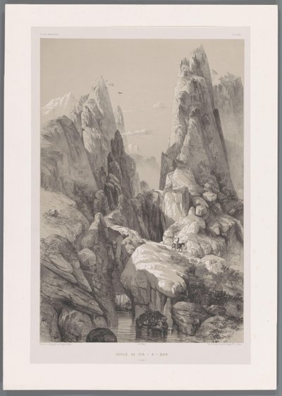 Barranco del monte Kuh-e Pir Zan en Irán
Défilé de Pir-a-Zan (Fars) (título en el objeto)
Paisajes persas (título de la serie)
Perse moderne (título de la serie) de Eugene Flandin