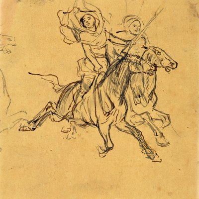 Studie von zwei Reitern de Eugène Fromentin