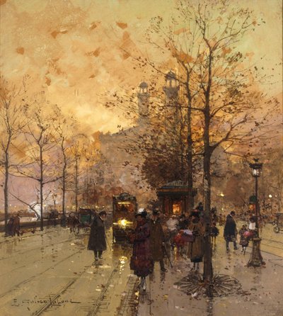 Figuras en una calle parisina de Eugene Galien Laloue