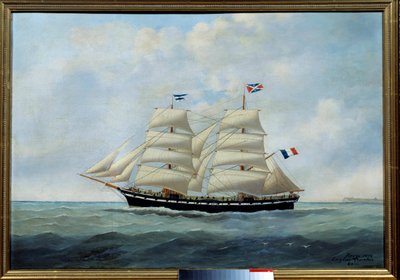Le brick Union (para la pesca del bacalao) Pintura de Eugene Margueritte-Grandin dit Eugene Grandin (1833-1916) 1904 Sol. 0,57x0,81 m Fecamp, musee des Terres Neuvas - El bergantín Unión. (pesca del bacalao) Pintura de Eugene Grandin (1833-1916) de Eugene Grandin