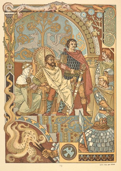 Un rey en su trono, en la corte. de Eugene Grasset