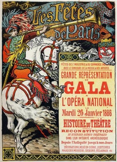 Arte. Entretenimiento. Fiestas de París. Baile en la Ópera de París. cartel por Eugene Grasset, Francia de Eugene Grasset