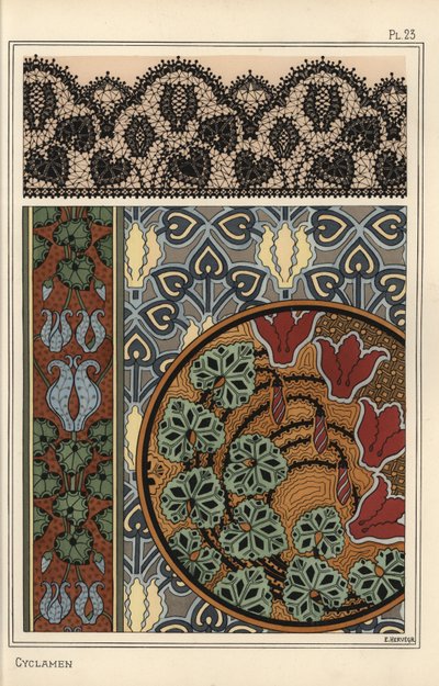 Motivo de Cyclamen persicum en patrones para encaje, papel tapiz y tela de Eugene Grasset
