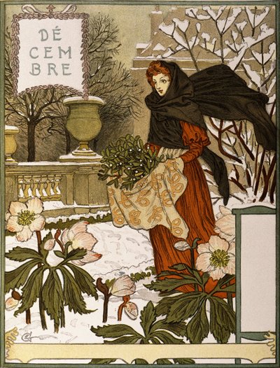 Diciembre, Ilustración del portafolio de bellas artes "Le Mois", 1896 de Eugene Grasset