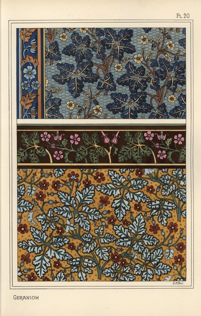 Motivos de geranio en patrones para papel tapiz y tela de Eugene Grasset