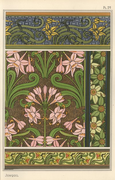 Junquillo, Narcissus jonquilla, como motivo de diseño en patrones de papel tapiz y tela de Eugene Grasset