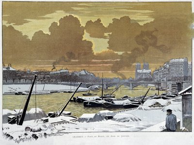 El puente de Sully, en París cubierto de nieve, una noche de enero de 1886 - por Grasset de Eugene Grasset