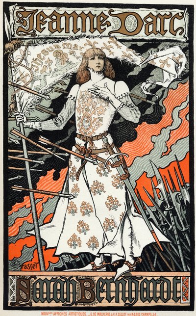 Literatura. Teatro. Juana de Arco, obra de Charles Peguy. Póster de Eugene Grasset representando a Sarah Bernhardt, Francia de Eugene Grasset
