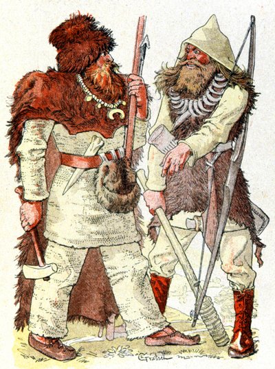 Hombres en la edad de piedra, c.1900 (ilustración) de Eugene Grasset