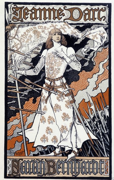 Cartel "Juana de Arco" (Henriette Rosine Bernard, conocida como Sarah Bernhardt (1844-1923) actúa en Juana de Arco). Sd. circa 1890 de Eugene Grasset
