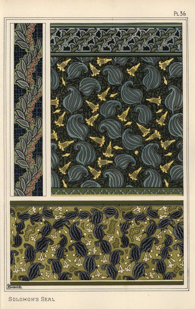 Sello de Salomón, Polygonatum multiflorum, como motivo de diseño en papel tapiz, bordes y tela de Eugene Grasset