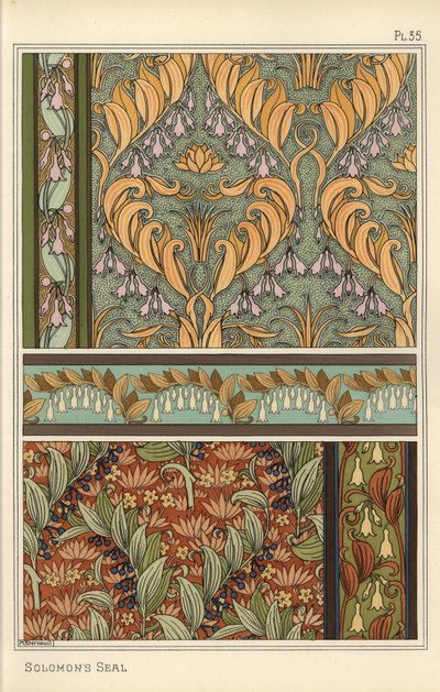 Sello de Salomón, Polygonatum multiflorum, como motivo de diseño en papel tapiz, bordes y tela de Eugene Grasset