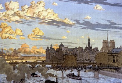 La Île de la Cite vista desde el puente del Louvre de Eugene Grasset