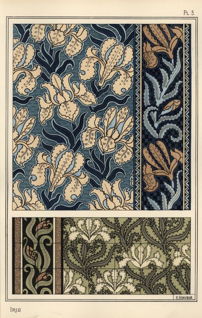El iris en patrones para telas y azulejos de Eugene Grasset