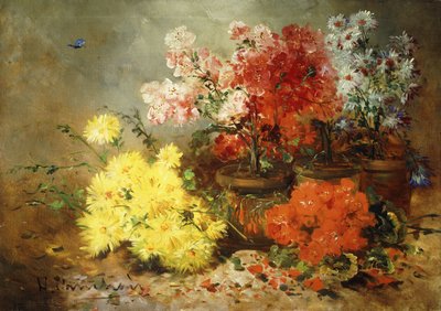 Margaritas, Begonia y Otras Flores en Macetas de Eugene Henri Cauchois