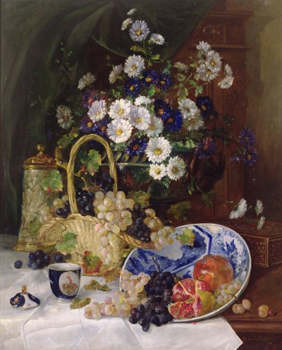 Naturaleza muerta con flores y frutas de Eugene Henri Cauchois