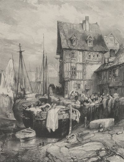 Interior de un puerto de Eugene Isabey