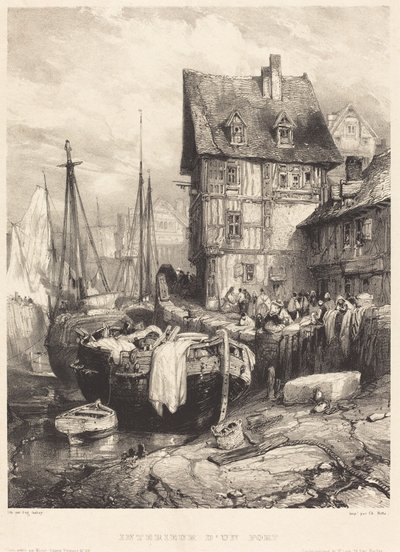 Interior de un puerto de Eugene Isabey