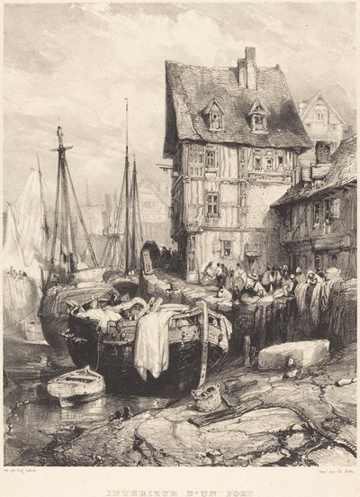 Interior de un puerto de Eugene Isabey