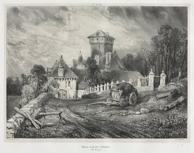Viajes pintorescos y románticos por la vieja Francia: Auvernia (vol. II): Castillo de Pesteil en Polminhac, Lámina 202 de Eugene Isabey