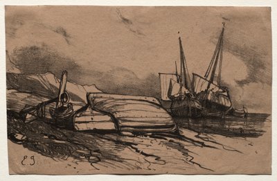 Seis marines: Couverture, Une Grève, 1833 de Eugene Isabey