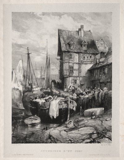 Seis Marineros: Interior de un Puerto de Eugene Isabey