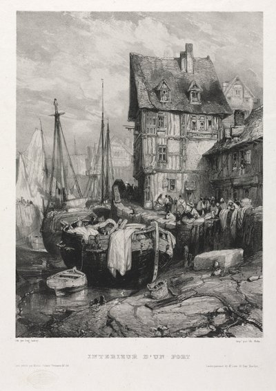 Seis marinas: Interior de un puerto, 1833 de Eugene Isabey