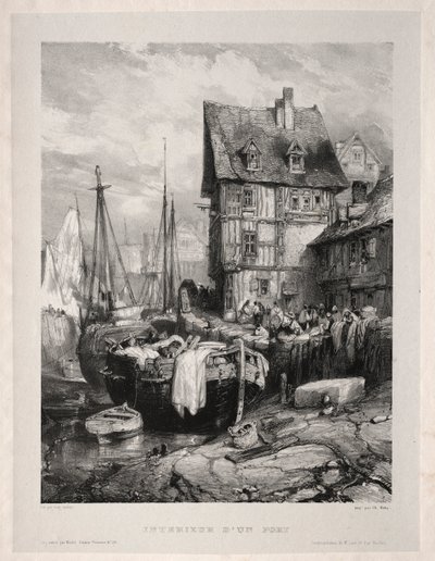 Seis Marinas: Interior de un puerto, 1833 de Eugene Isabey