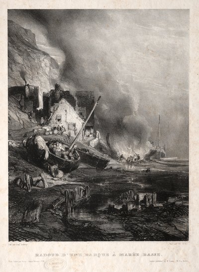 Seis marines: Radoub de una barca en marea baja, 1833 de Eugene Isabey