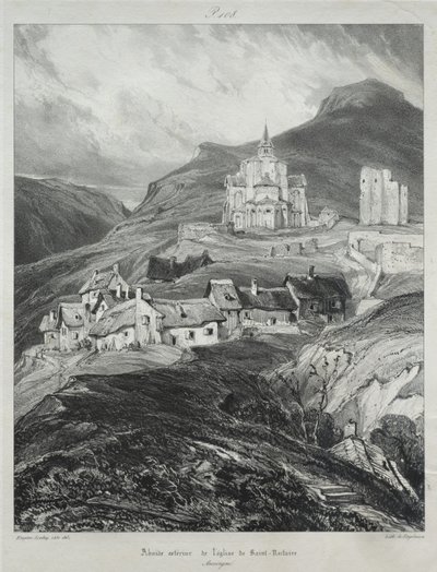 Viajes pintorescos y románticos en la antigua Francia, Auvernia: Ábside de la iglesia de Saint Nectaire de Eugene Isabey