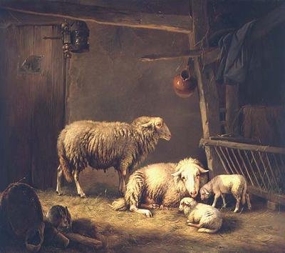 Ovejas en un establo de Eugene Joseph Verboeckhoven