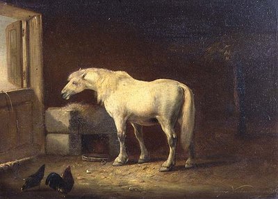 Caballo blanco en un establo de Eugene Joseph Verboeckhoven