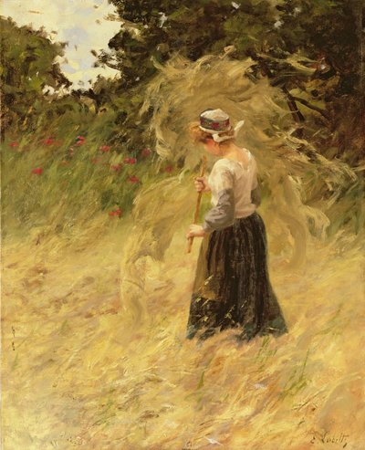 Una Chica Cosechando Heno, siglo XIX de Eugene Leon Labitte