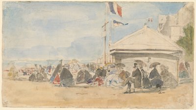Casa de playa con banderas en Trouville de Eugene Louis Boudin