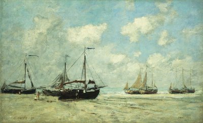 Barcos en la Orilla en Scheveningen; Scheveningue, Bateaux Echoues sur la Greve, 1875 de Eugene Louis Boudin