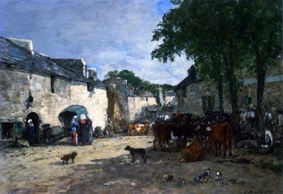 Mercado de ganado en Daoulas, Bretaña de Eugene Louis Boudin