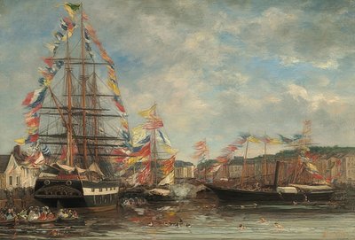 Día festivo en el puerto de Honfleur. 1858 de Eugene Louis Boudin