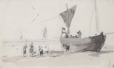 Barco de pesca en la playa de Eugene Louis Boudin