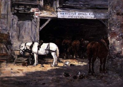 Caballos para alquilar en un patio, c.1885-90 de Eugene Louis Boudin