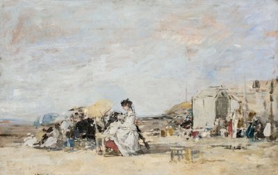 Dama de blanco en la playa de Trouville de Eugene Louis Boudin
