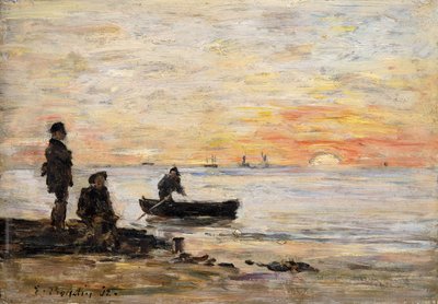 Marea baja - Costa y pescadores al atardecer, 1862 de Eugene Louis Boudin