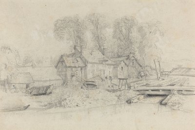 Paisaje Fluvial con Edificios, Barcos y Figuras, c. 1858 de Eugene Louis Boudin