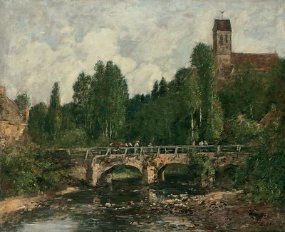 Saint-Cenery, la iglesia y el puente, 1892 de Eugene Louis Boudin