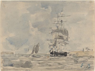 Marina con velero, c. 1875 de Eugene Louis Boudin